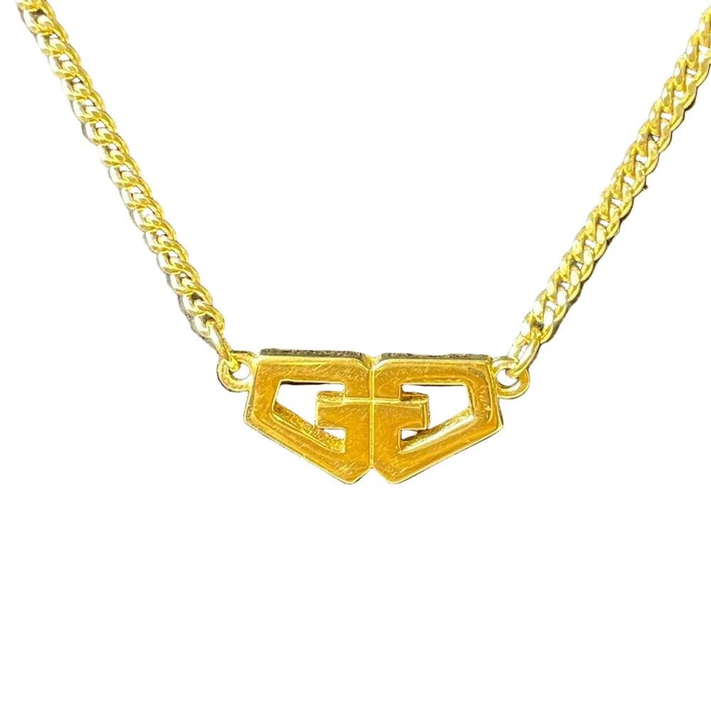 Givenchy Paris 1979 Double G Monogram Pendant 15.5" Necklace